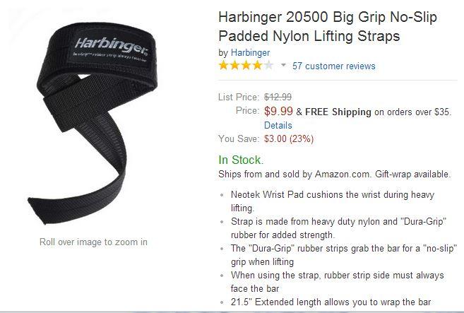 [amazon] Harbinger 20500 Big Grip No-Slip Padded Nylon Lifting Straps ...