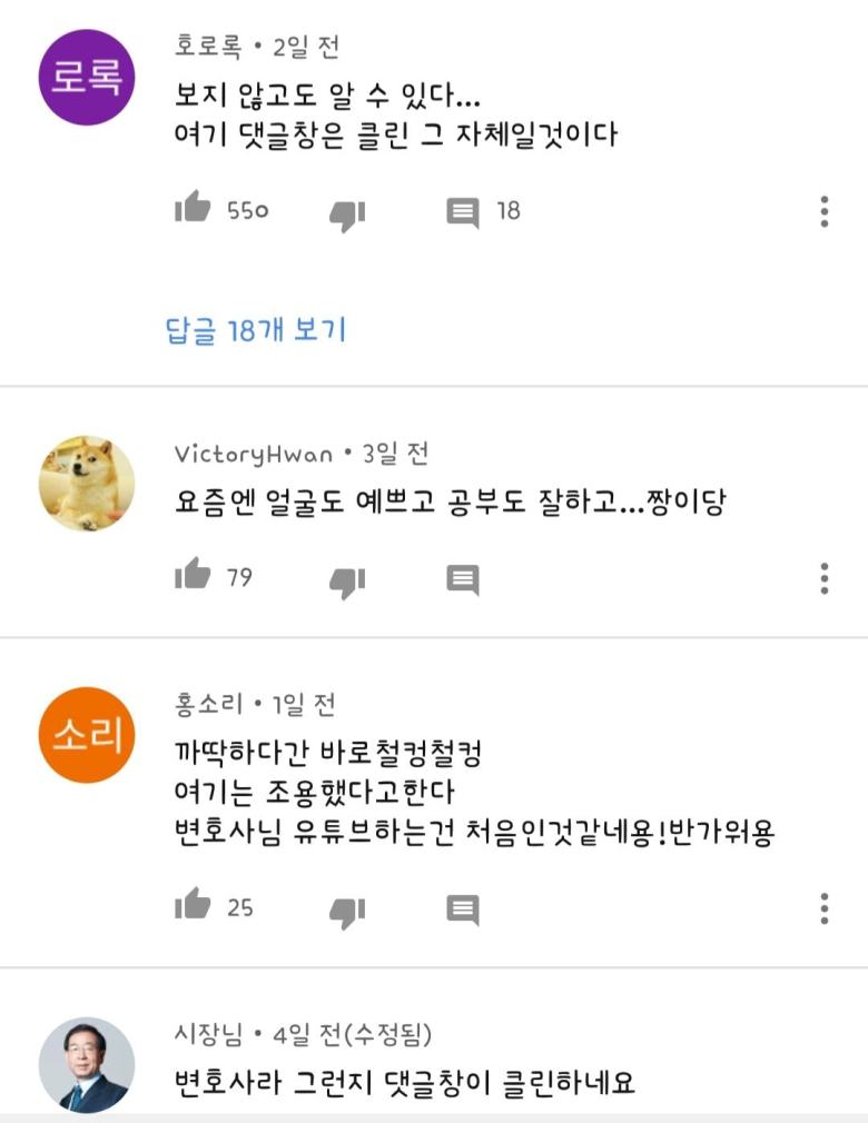 세상에서 가장 클린한 유투브 댓글창 有 - 뽐뿌:자유게시판 세상에서 가장 클린한 유투브 댓글창 有