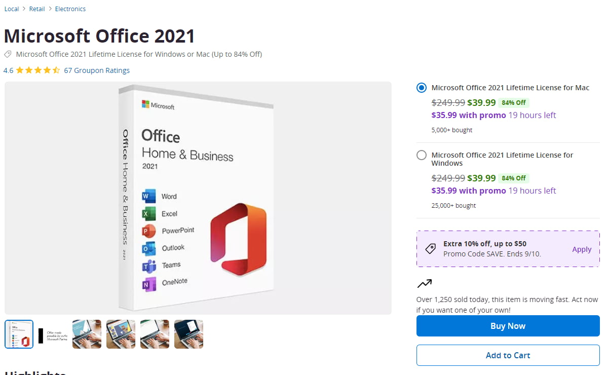 [groupon] Microsoft Office Home & Business 2021 Lifetime License for