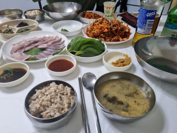 방금 지인이랑 먹은 운저리회무침 병어회입니다